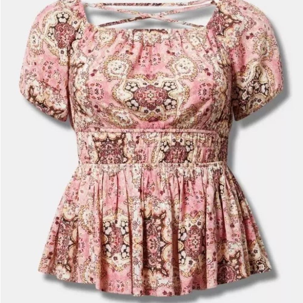 Torrid Pink and Brown Patterned Blouse